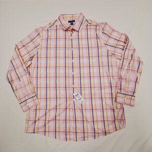 2XL/XX-Large Club Room Pink Combo Classic Fit Plaid Button Down Tech Shirt 52"